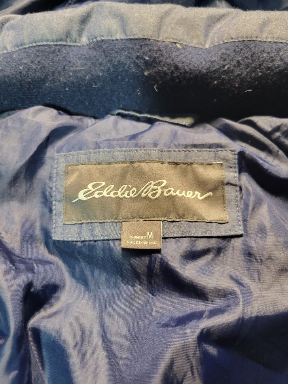 Eddie Bauer Coat Womens M Blue Down Parka Faux Fur Trim Hood